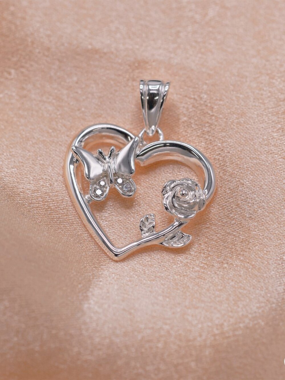 925 Sterling Silver Butterfly Heart Pendant Charm
